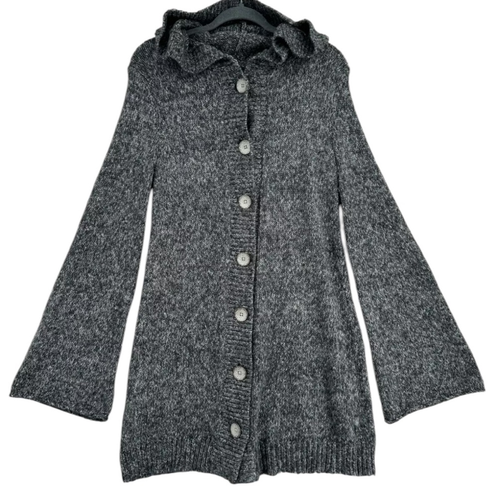 PrAna Bell Sleeve Hooded Tunic Cardigan Swearer with Hammered Buttons Oversize S